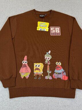 SpongeBob SquarePants & Friends Sweatshirt Mens Medium Brown Two Sided Crewneck